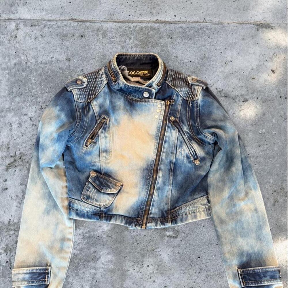 Y2K Distressed Denim Moto Jacket – Women’s Medium